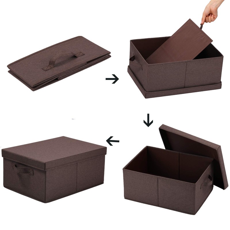 HOONEX Linen Foldable Storage Bins with Lids, 2 Pack, Storage