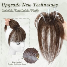 Fine Plus Hair Clip-In Bang - 360° Remy Real Hair Fringe Extensions with Temple Hairpieces for Women - Natural Bangs Hair Extensions