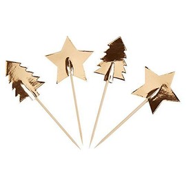 Neviti Dazzling Christmas Gold Foil Trees and Stars Food Picks Pkg 20