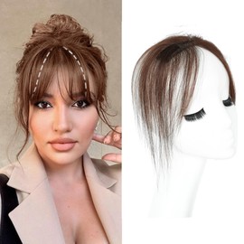 Meiverah Clip in Bangs Clip In Hair Extensions 100% Baby Hair Human Hand Made Natural Forehead Patch No Trace Patch Hairline for Women(Hand Made, 1"*5.3", 10")(Cocoa Brown, 10")