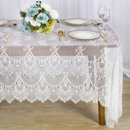 ShinyBeauty Lace Tablecloth White 60''x120'' Rustic Floral Fabric Rectangle Lace Table Cloth Baby Tablecloth Tea Party Tablecloth Lace Fabric Table Cover