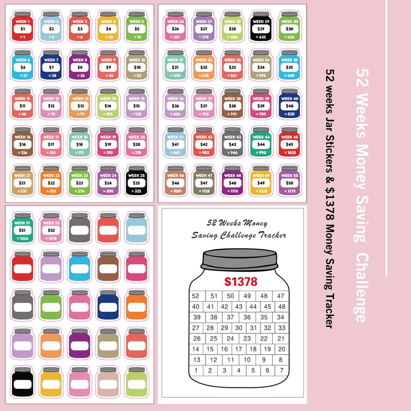 100 Envelopes Money Saving Challenge Stickers and Tracker, 52 Week
