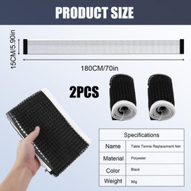 Pack of 2 Table Tennis Net, Polyester Table Tennis Replacement Net, Multifunctional Table Tennis Net without Holder, Ping Pong Net, Suitable for Indoor and Outdoor Use, Without Bracket, 178 x 15 cm, Black