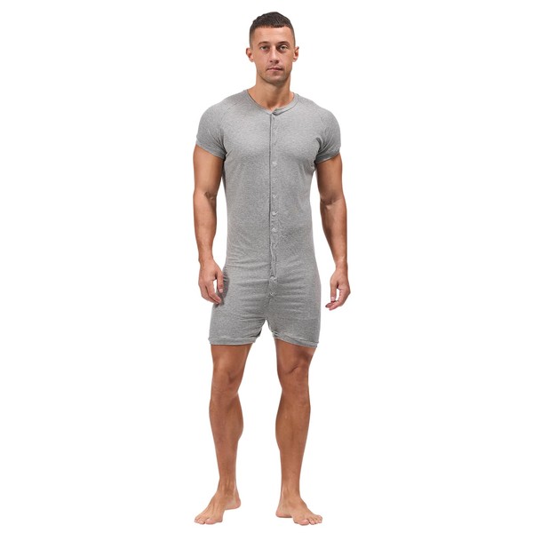 HEAVYWOOD Mens Romper Short Sleeve Onesie Jumpsuit Pajamas Henley Stretchy