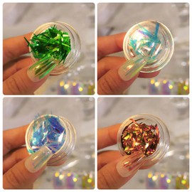 JERCLITY 10 Boxes Gradient Aurora Glass Paper Nail Sticker Foil Nail Art Holographic Glass Reflective Mirror Design Broken Glass Stripe Line Paper Nail Decals Cellophane Films Foils for Nails(Color-2)