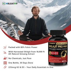 HIILEATHY Optimal Shilajit PRO MAX – 60 Capsules – Premium Himalayan Shilajit with Essential Minerals – Healthy Aging & Immune Support – Made in USA