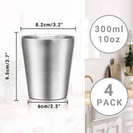 Offiper - Vasos de metal aislados de 10 onzas, paquete de 4 vasos de agua apilables irrompibles de doble pared, aislados al aspiradora, vasos de acero inoxidable, vasos de alta calidad, para viajes,