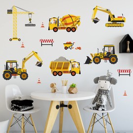 Condessacity Wall Sticker for Cars, Children, Removable, Stylish, Wall Sticker, Cartoon, Excavator Construction Vehicle, Wallpaper, Wall Decorations, for Toy Room, Waterproof, Wall Decor, Children's