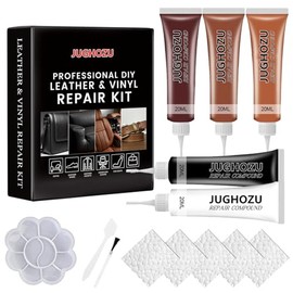 Leather Repair Kit for Furniture, Sofa, Jacket, Car Seats & Purse, Vinyl Repair Kit with Easy Instructions. Fix Tears, Scratches, Holes & Peeling on Genuine, Faux, Bonded.(Brown)