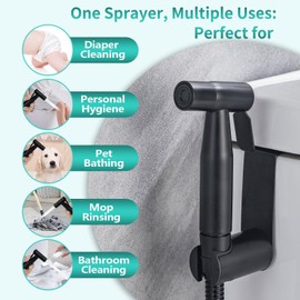 BARROCK Handheld Bidet Sprayer Head Stainless Steel Shattaf Jet Spray Attachment for Toilet, Baby Cloth Diaper Sprayer with Adjustable Water Pressure Control, Matte Black