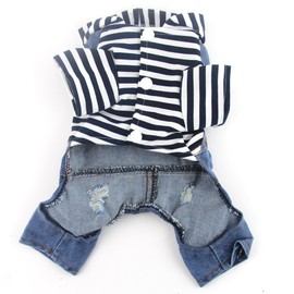 DOGGYZSTYLE Pet Dog Cat Hoodies Clothes Black Striped Denim Outfits Blue Jeans Jumpsuits One-Piece Jacket Costumes Apparel Hooded Coats for Small Puppy Medium Dogs(Blue,XXL)