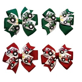 Tractor Toddler Hair Bow Set (Red or Green)