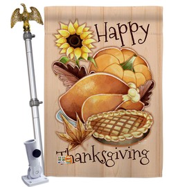 Angeleno Heritage HS137076-BO-02 Happy Feast Fall Thanksgiving Decorative Vertical House, Thick Fabric, Large Flag Set w Eagle Hardware