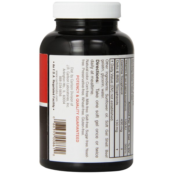 Carlson Labs Gamma E-Gems, Gamma Tocopherol, 465 mg, 120 Softgels