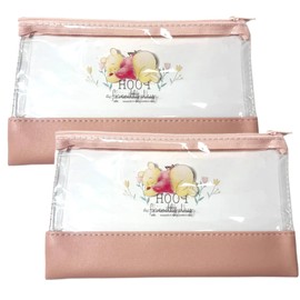 Bear-Pooh Clear Zipper Flat Pouch 2-Pack - Versatile Mesh Zipper Bags for Travel, Makeup, Stationery - Transparent Design for Easy Visibility - Compact Flat Pouch for Efficient Organization