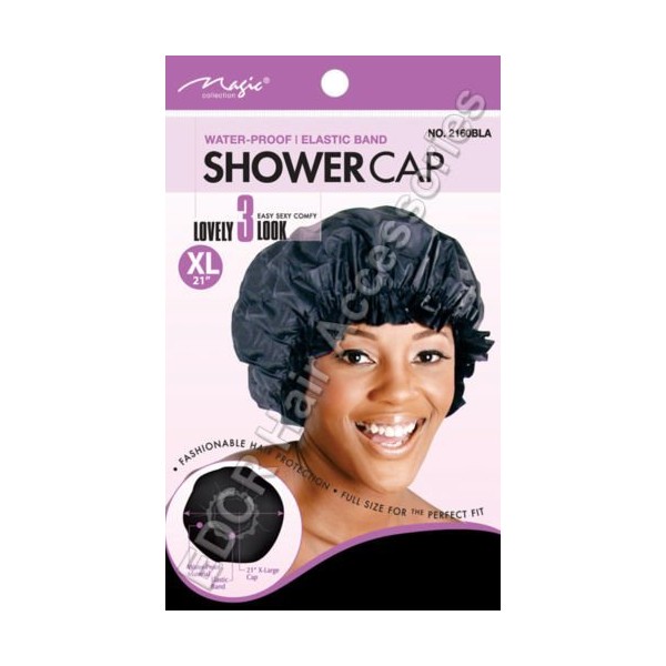 Magic Collection Water Proof Elastic Band Thick Re-Useable Shower Cap XL 21" No 2160BLA