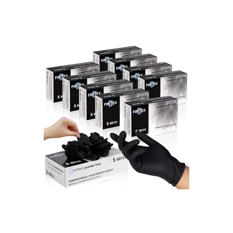 FINITEX Black Nitrile Disposable Exam Gloves - Powder-Free & Latex-Free