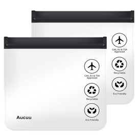 Aucuu 2Pcs Clear Travel Toiletry Bag, Airport Liquid Bag Travel Accessories, 20 x 20cm TSA Approved Makeup Bags, Portable Waterproof Cosmetic Makeup Bags for Travel Holiday (Black)