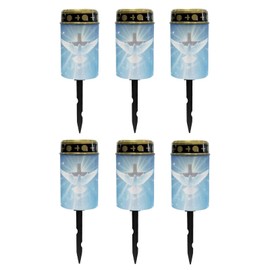 Poceacles Cross Outdoor Solar Lights Waterproof Outdoor Grave Stake Lights Solar Powered Solar Lantern Light Solar Decoration Cemetery Lights for Outdoor Decor, Dove of Peace Cross Blue, Pack of 6