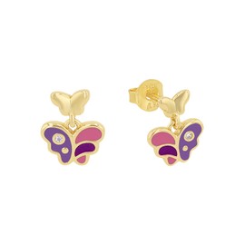 Prinzessin Lillifee 2037951 Stud Earrings 925 Sterling Silver Girls Children's Earrings with Synthetic Zirconia 1 cm Gold Butterfly Comes in Jewellery Gift Box, Sterling Silver, Created Cubic Zirconia