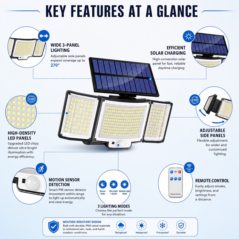 Solar Motion Sensor Light for Outdoor Security – IP65 Waterproof
