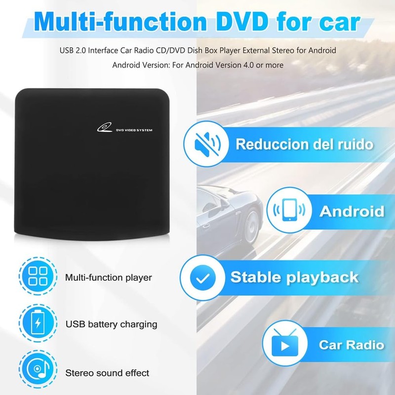 Clickinline Universal Portable Car External CD Player, Plugs Into Car
