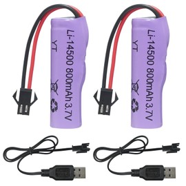 2 Pack 3.7V 800mah Li-ion Battery with USB Chargers SM-2P Plug RC Rechargeable Battery Compatible with Remote Control Cars E35 DE38 DE40 DE50 DE55 TB202 TM141 Toy Cars