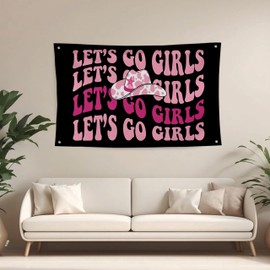 QGFM Hot Pink Preppy Tapestry, Let's Go Girls Tapestry Wall Hanging for Girls Room Bedroom Apartment College Dorm Decor, Cowgirl Wall Decor, Let's Go Girls Bachelorette Party Decorations, 35x59 Inches