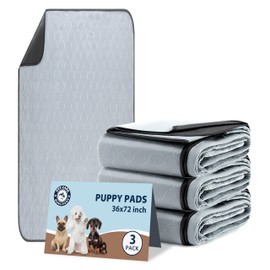 Washable Pee Pads for Dogs, 36x72 Reusable Puppy Pads with Fast Absorbent, Waterproof Reusable Pee Pads for Whelping, Traing, Incontinence and Potty, 3 Pack, White Grey.