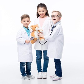 Waflyer Children's Doctor's Kitel Laborkitel Unisex White Costume Cotton Protective Clothing with Buttons and Pocket Boys Girls Long Sleeve Laboratory Kitel Medical Uniform for Work, Study,