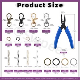 Swpeet 321Pcs Assorted Keychain Making Set with Pliers, 40Pcs Swivel Lanyard Snap Hook, 1Pc Split Ring Pliers, 40Pcs Keychain Ring, 40Pcs Extender Chains, 200Pcs Jump Rings, Bronze/Black/Gold/Silver