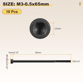METALLIXITY Socket Head Cap Screws(M3-0.5x65mm)10Pcs, Carbon Steel Allen Socket Drive Metric Fully Threaded Oxide - Machine Grade 12.9 Internal Hex Screw UNC Coarse Thread, Black