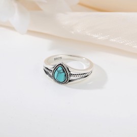 HolaJune Turquoise Ring 925 Sterling Silver Turquoise Teardrop Ring for Women Boho Jewelry Gifts for Women 7