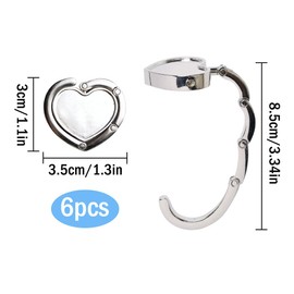 Kellegour 6 Pieces Foldable Handbag Hooks for Tables,Folding Handbag Table Hanger,Portable Bag Hook,Portable Handbag Hangers,Folding Purse Hook Silver for Restaurants,Cafes,Wallet,Bar,Heart Shaped