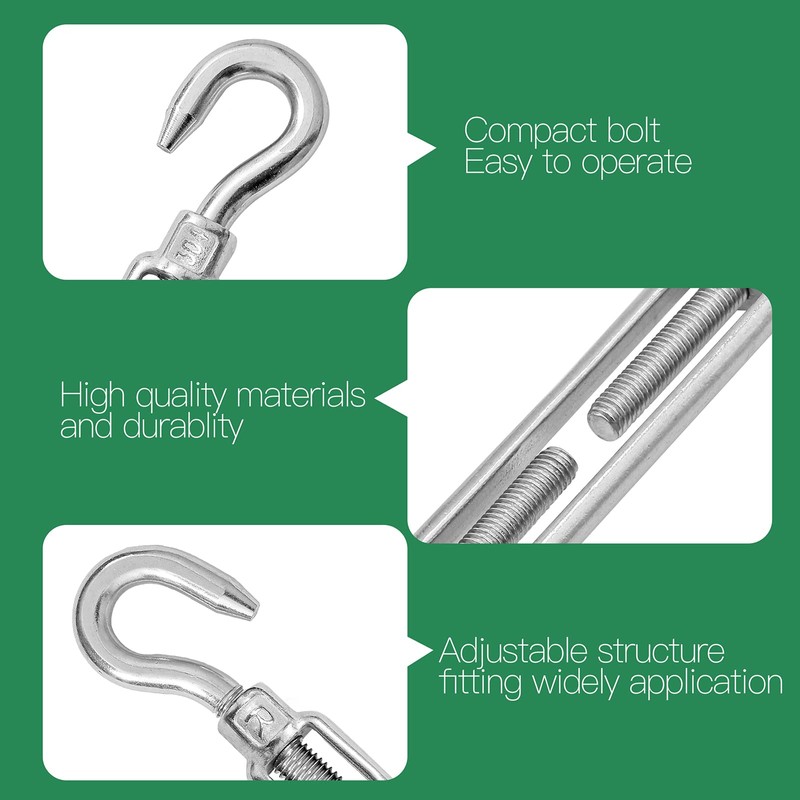 Jamiikury 6PCS M10 Hook & Hook Turnbuckle 304 Stainless Steel