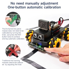 Yahboom 8-Channel Line Patrol Module Sensor 10 Pin,GPIO/IIC/USART,Suitable for RaspberryPi/STM32/UNO/Electronic Projects (8-Channel Module+PH2.0+Dupont Line+Copper Column)