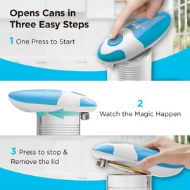 Kitchen Mama Auto Electric Can Opener: Open Your Cans with A Simple Press of Button - Automatic, Hands Free, Smooth Edge, Food-Safe, Battery Operated, YES YOU CAN (Sky Blue)