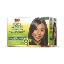 African Pride Olive Miracle Deep Conditioning No-Lye Relaxer Super - Contains Aloe Vera, Castor Oil & Biotin to Condition, Moisturize & Protect Hair, 1 Kit