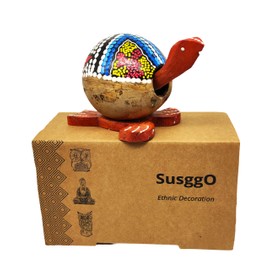 SusggO Decorative Wooden Coconut Turtle - Assortment Turtle Lucky Decoration Home - Head Moves - Turtle Decorative Figurine Animals - Arts Crafts Ornament for Furniture