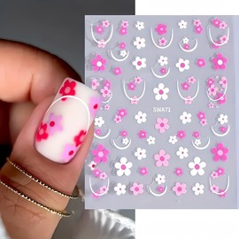 Flowers Nail Stickers for Nail Art 6 Sheets French Tip Nail Art Stickers 3D Self-Adhesive Spring Flower Nail Art Design Supplies Flowers Nail Decals DIY Manicure Nail Decoration Accessories for Women