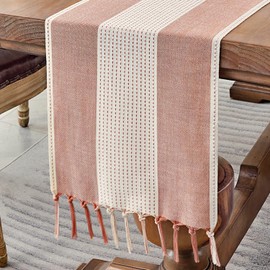 KKTECH Cotton Linen Table Runner, Hand-Tassels for Dining Table, Elegant Table Runners for Holiday Parties, Christmas Table Runners, Perfect for Dining Room Decor (180cm) (Red)