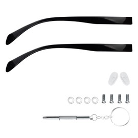 1 Pair TR90 Bright Black Glasses Replacement Arms Glasses Double Flat Teeth 8mm Replacement Temple with Screws, Screw Washers and 3-in-1 Screwdriver(Gloss Black)