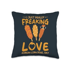 Korean Corn Dog Design Gamja Hot Just Really Freaking Love Korean Dogs Throw Pillow, 16x16, Multicolor