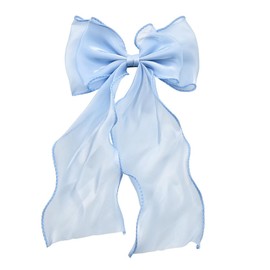 Big Light Blue Bow for Hair Ribbons for Girls Organza Large Hair Bows Long Tail Bow Hair Clip French Bowknot Hair Barrettes Mesh Hairpin Double Layer Bow Clips Pins Bow Hair Accessories for Thick Hair
