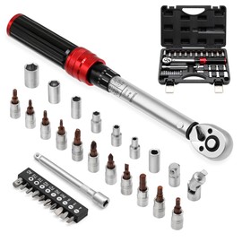 Roartisa 1/4 inch Drive Torque Wrench Set 32-Piece, 10-220 in.lb (1-25 Nm) 72-Tooth Click Bicycle Torque Wrench with Bit Sockets, Ratchet, 3/8 Adapter for MTB, E-Bike, Motorcycle
