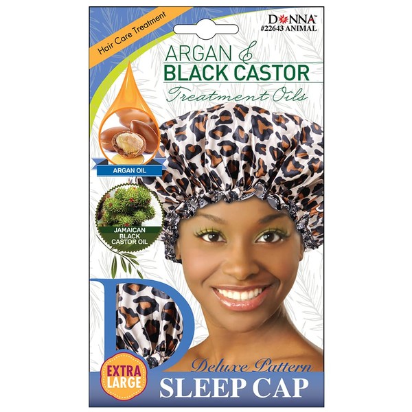Donna Premium Deluxe Pattern Sleep Cap Extra Large Argan Black Castor Oil Hair Care Teatment Zebra Pattern 22643