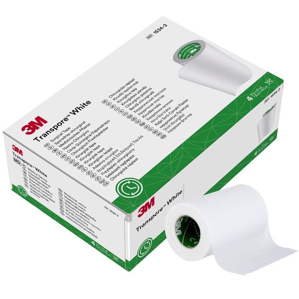 3M™ Transpore™ Cinta quirúrgica blanca 1534-3, 7,6 cm x 9,1 m), 4 rollos/cartón, 10 cajas/caja