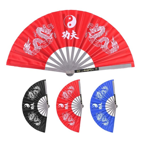 Milltrip Folding Hand Fan,Stainless Steel Tai Chi Martial Arts Kung Fu Dance Practice Training Performance Fan Hand Folding Fans for Men/Women, Chinese Japanese Kung Fu Tai Chi Handheld Fan(Red)