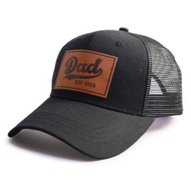 Gomthrpc Dad Est 2025 Trucker Hat for Men, Adjustable Leather New Daddy Gifts Baseball Cap, Black, One Size