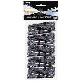 Black Holographic Cone Poppers - Pack of 10 - Ultimate Party Poppers for Celebrations and Events